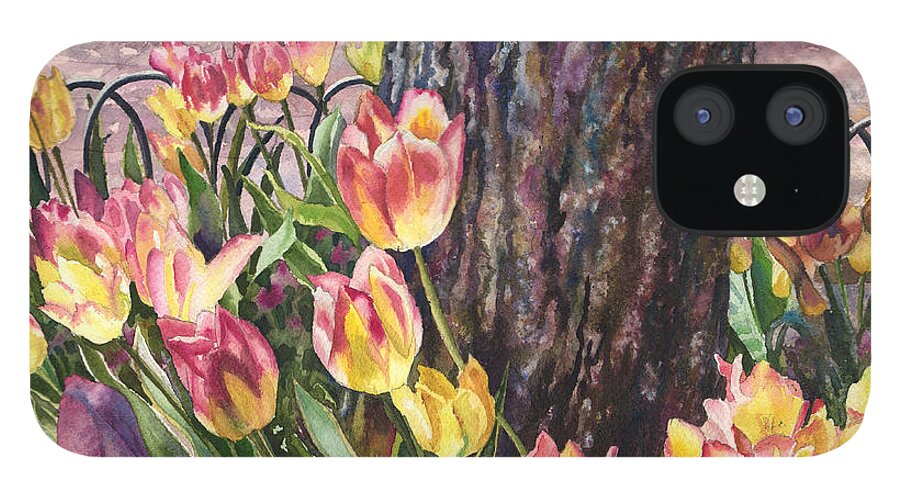 Tulips Painting iPhone 12 Case featuring the painting Tulips on the Mall by Anne Gifford
