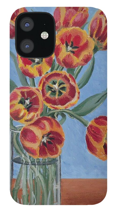Red Tulips iPhone 12 Case featuring the painting Tulips by Vera Smith