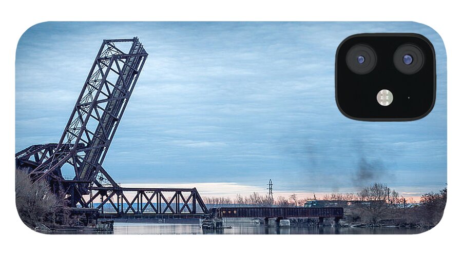 Landscape iPhone 12 Case featuring the photograph Twilight locomotive crossing Buffalo River by Chris Bordeleau