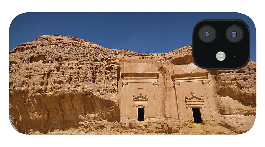 Built Structure iPhone 12 Case featuring the photograph Twin Tombs At Medain Saleh by Universal Stopping Point Photography