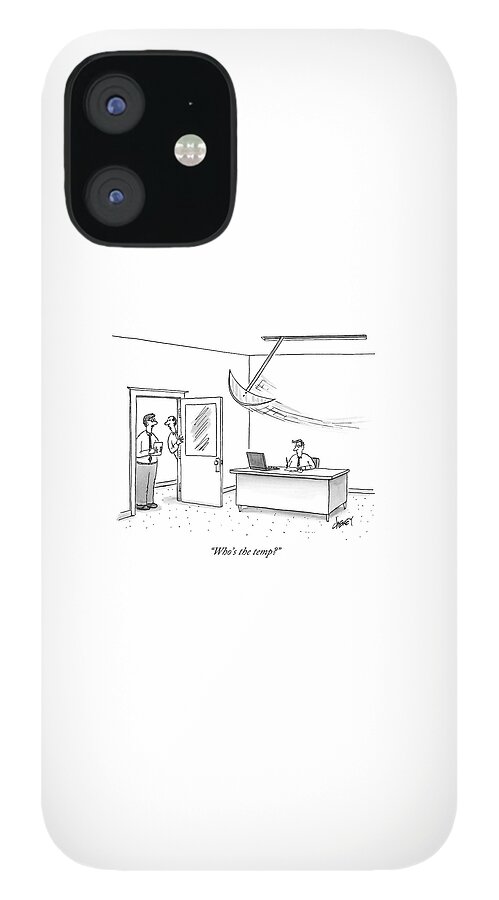 Two Men Look In On A Man Working In His Office iPhone 12 Case