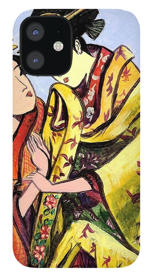 Colorful iPhone 12 Case featuring the painting Understanding by Elisabeta Hermann