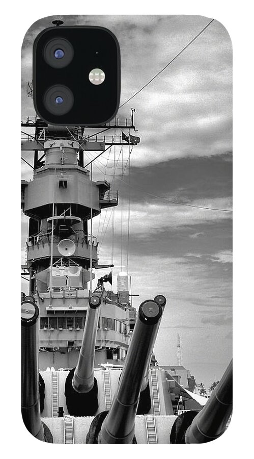 Uss Missouri iPhone 12 Case featuring the photograph USS Missouri Guns by Robert Meyers-Lussier