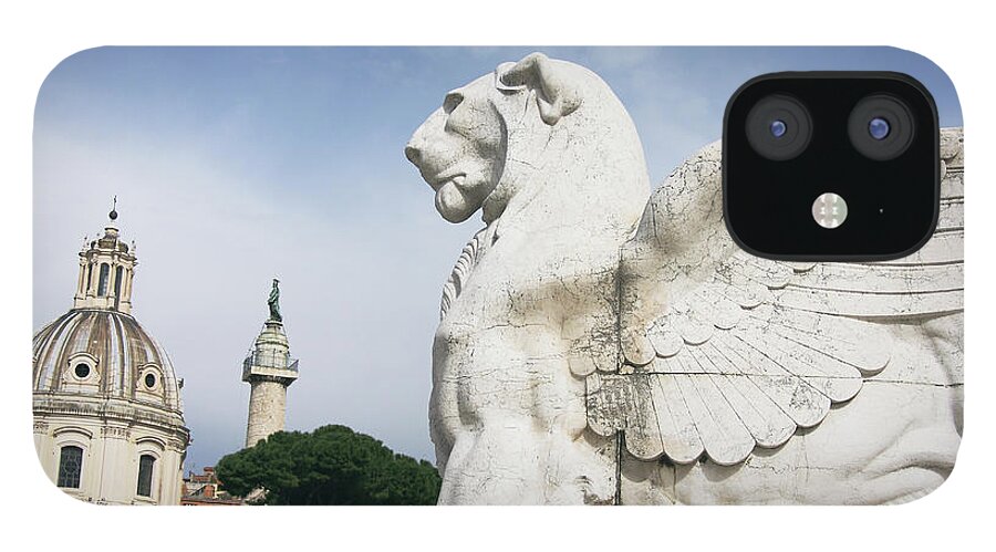 Statue iPhone 12 Case featuring the photograph Victor-emmanuel II Statue With Trajan by Stuart Paton