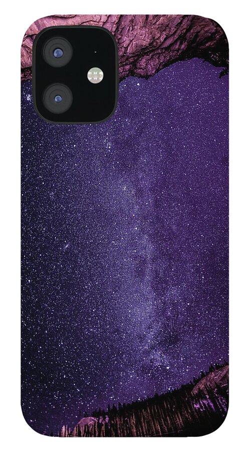 Scenics iPhone 12 Case featuring the photograph View Of Starry Sky Above Snowy Canyon by Ascentxmedia