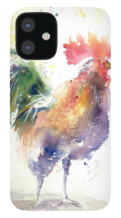 Rooster iPhone 12 Case featuring the painting Watchful Rooster by Christy Lemp