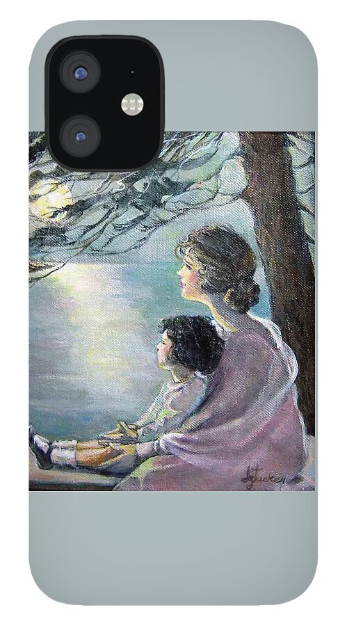 Nature iPhone 12 Case featuring the painting Watching the Moon by Donna Tucker
