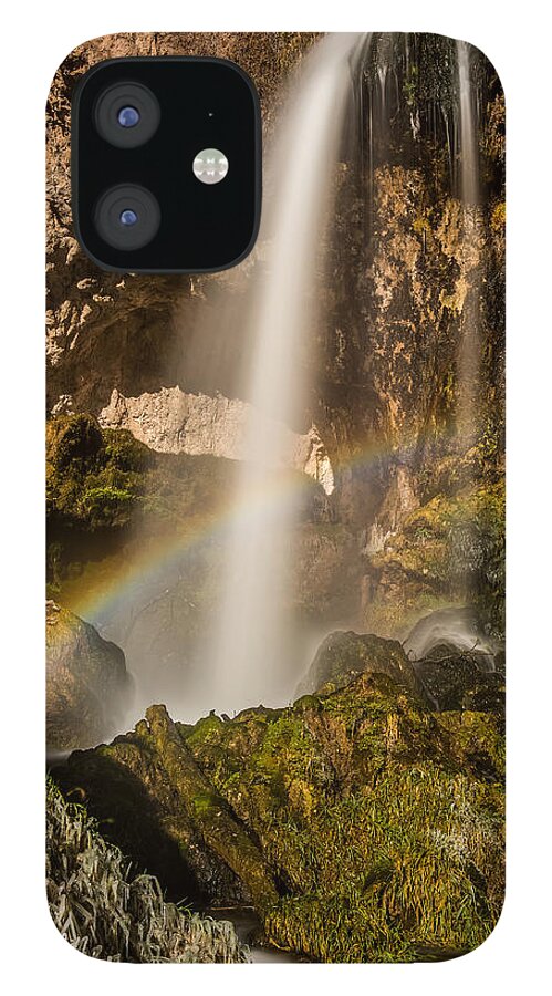 Rifle Falls State Park iPhone 12 Case featuring the photograph Waterfalls with Rainbow by Paul Freidlund