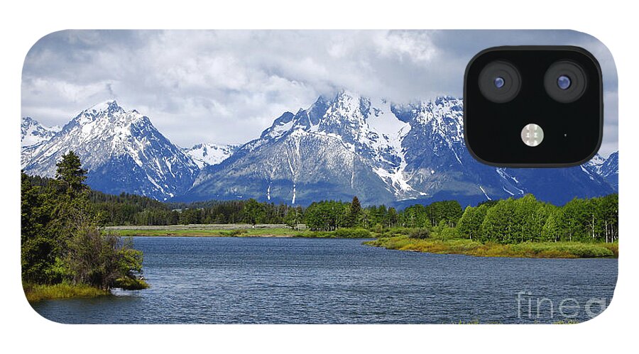 Beauty iPhone 12 Case featuring the photograph Weather on the Teton Mountain Range at Oxbow Bend by Lincoln Rogers