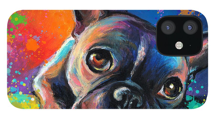 French Bulldog Prints iPhone 12 Case featuring the painting Whimsical Colorful French Bulldog by Svetlana Novikova