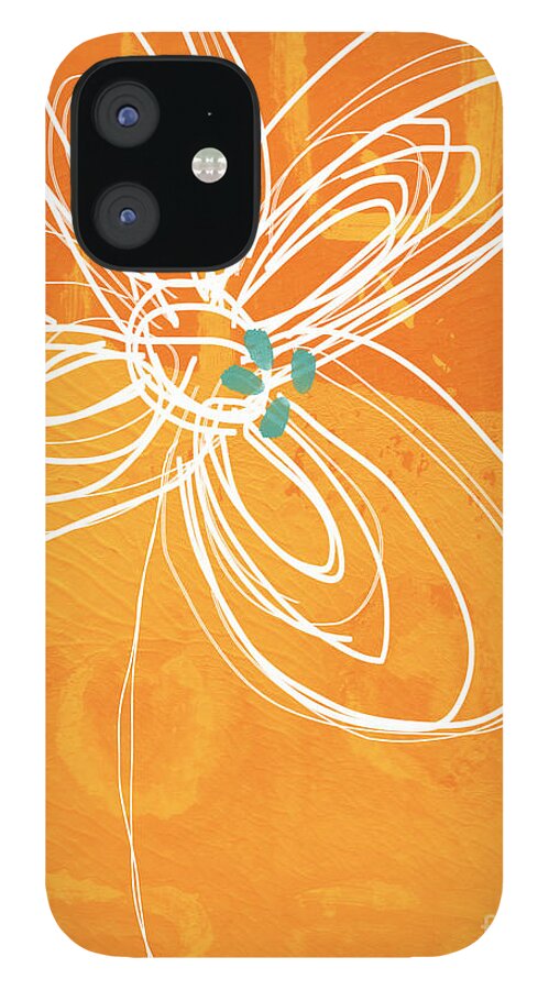 Flower iPhone 12 Case featuring the painting White Flower on Orange by Linda Woods