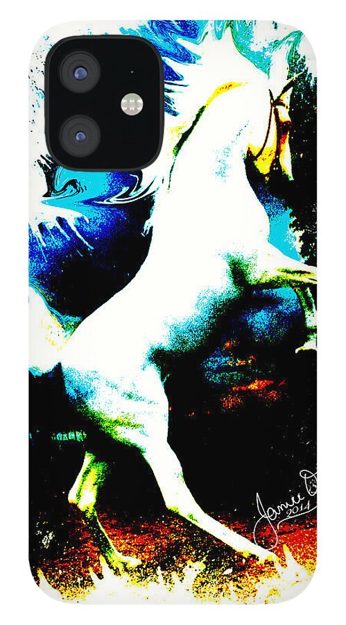 Horse iPhone 12 Case featuring the digital art White Stallion in Blue by Janice OConnor