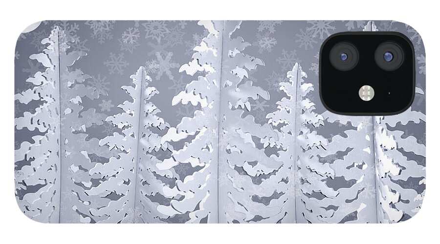 Outdoors iPhone 12 Case featuring the digital art Winter Snow Scene Made From Card And by Andrew Bret Wallis