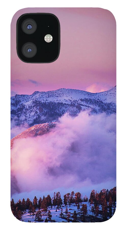 Scenics iPhone 12 Case featuring the photograph Winter Sunset Over Half Dome As Seen by Josh Miller Photography
