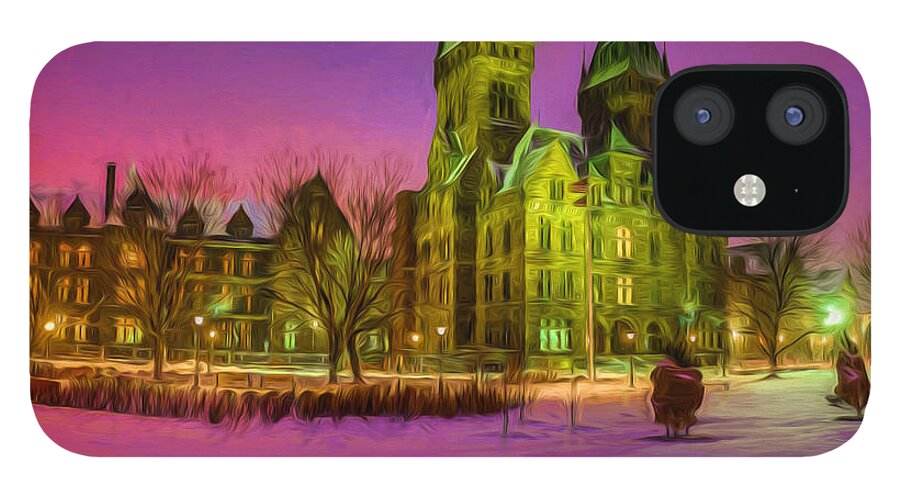 Buffalo Psyc Center iPhone 12 Case featuring the photograph Winter Twilight at Buffalo Psych Center N2 by Chris Bordeleau