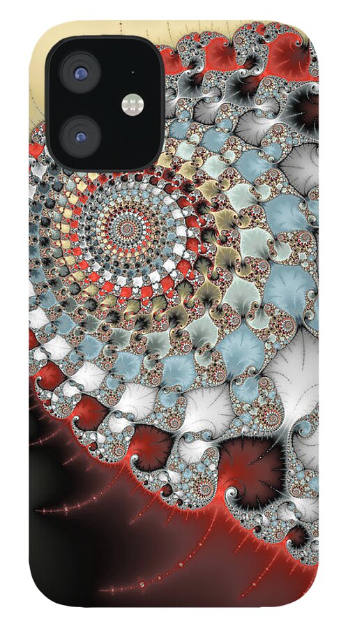 Spiral iPhone 12 Case featuring the digital art Wonderful abstract fractal spirals red grey yellow and light blue by Matthias Hauser