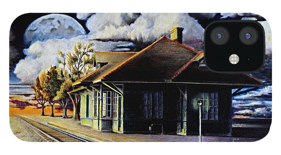 Train Station Drawing iPhone 12 Case featuring the drawing Woodstock Station by David Neace