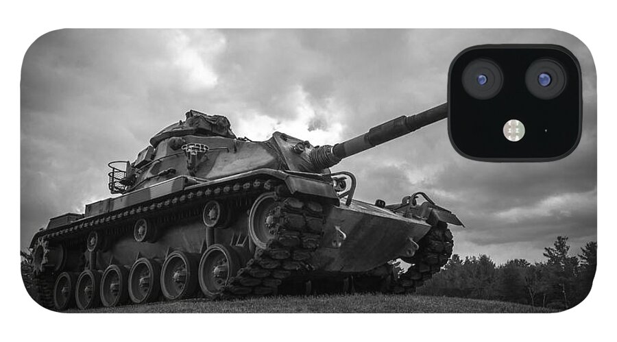Army iPhone 12 Case featuring the photograph World War II Tank Black and White by Glenn Gordon
