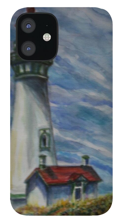 Quin Sweetman iPhone 12 Case featuring the painting Yaquina Head Lighthouse Original Painting by Quin Sweetman