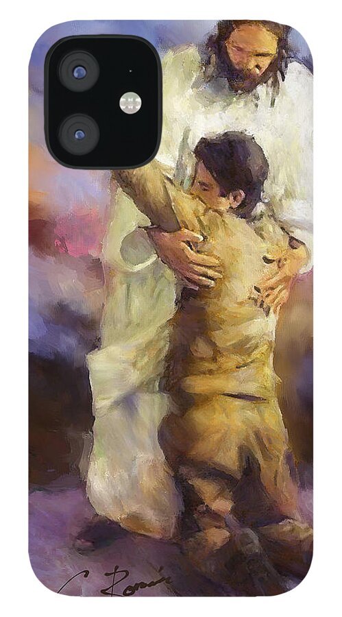 Jesus iPhone 12 Case featuring the painting You Raise Me Up by Charlie Roman