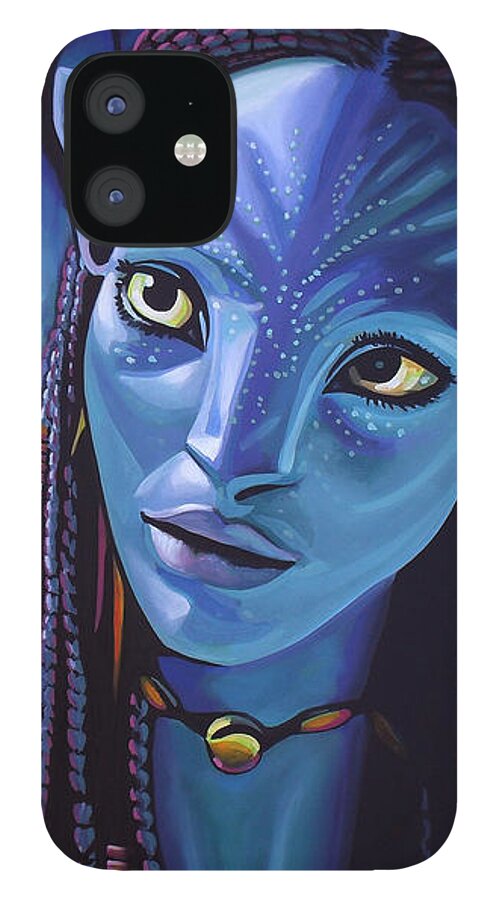 #faatoppicks iPhone 12 Case featuring the painting Zoe Saldana as Neytiri in Avatar by Paul Meijering