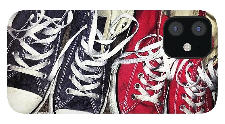 Blue iPhone 12 Case featuring the photograph :3 #shoes #converse #blue #red #3 by Amy Reid 💜