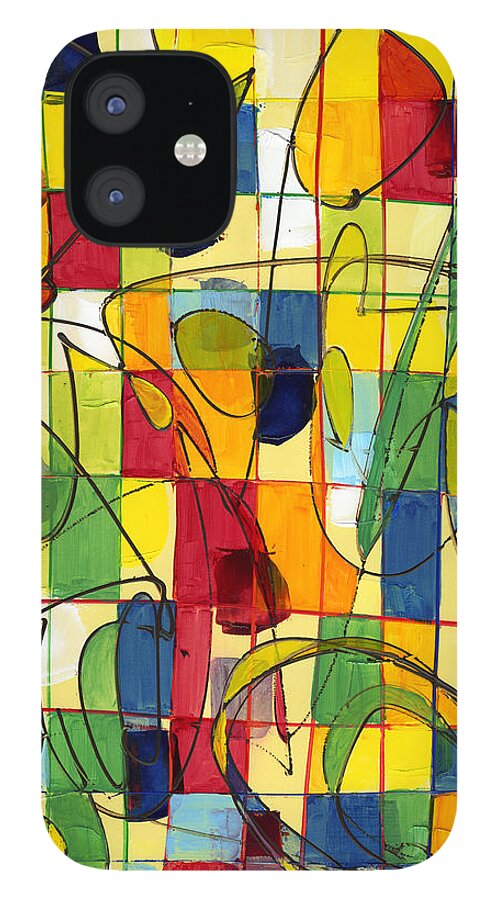 Abstract iPhone 12 Case featuring the painting Circus Partners by Lynne Taetzsch