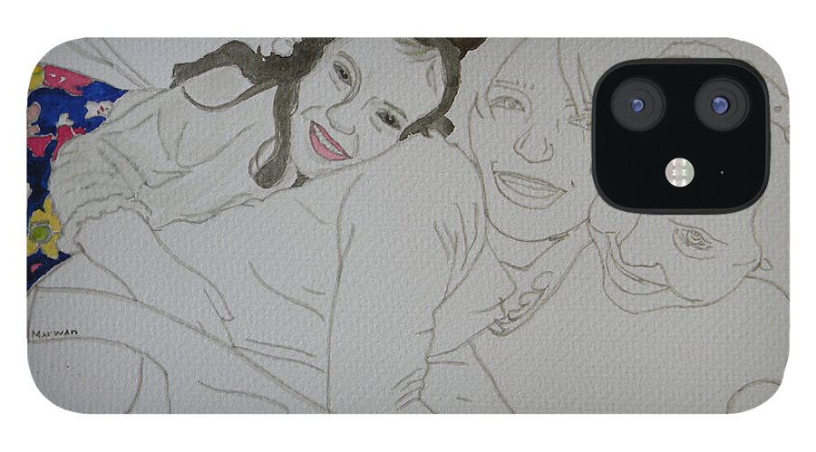 Girls iPhone 12 Case featuring the drawing Cousins 3 of 3 by Marwan George Khoury