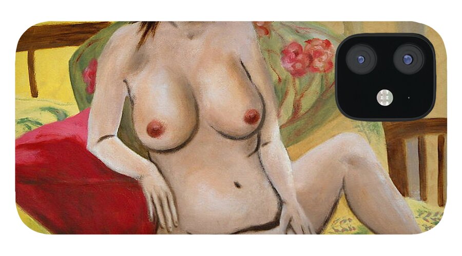 Original Oil iPhone 12 Case featuring the painting Fine Art Female Nude Seated 2010 by G Linsenmayer