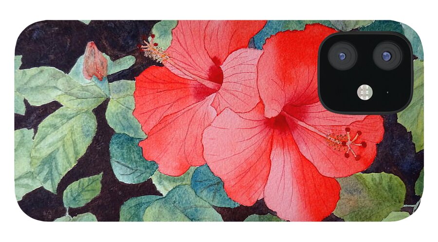 Hibiscus iPhone 12 Case featuring the painting Hibiscus by Laurel Best