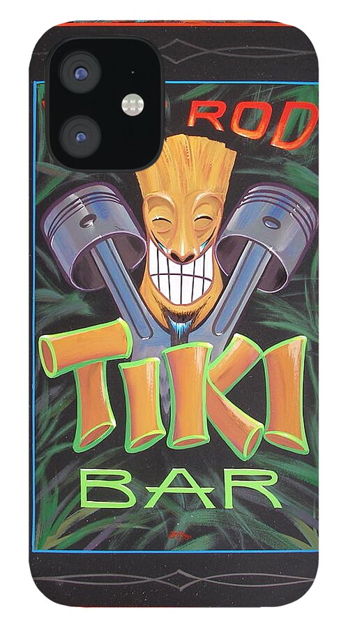 Low Brow iPhone 12 Case featuring the painting Hot Rod Tiki Bar by Alan Johnson