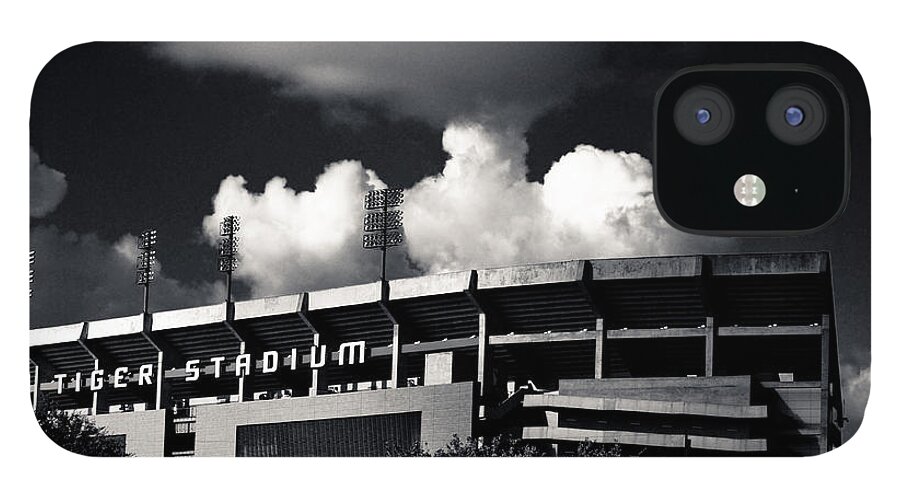 Lsu iPhone 12 Case featuring the photograph LSU Tiger Stadium Black and White by Maggy Marsh