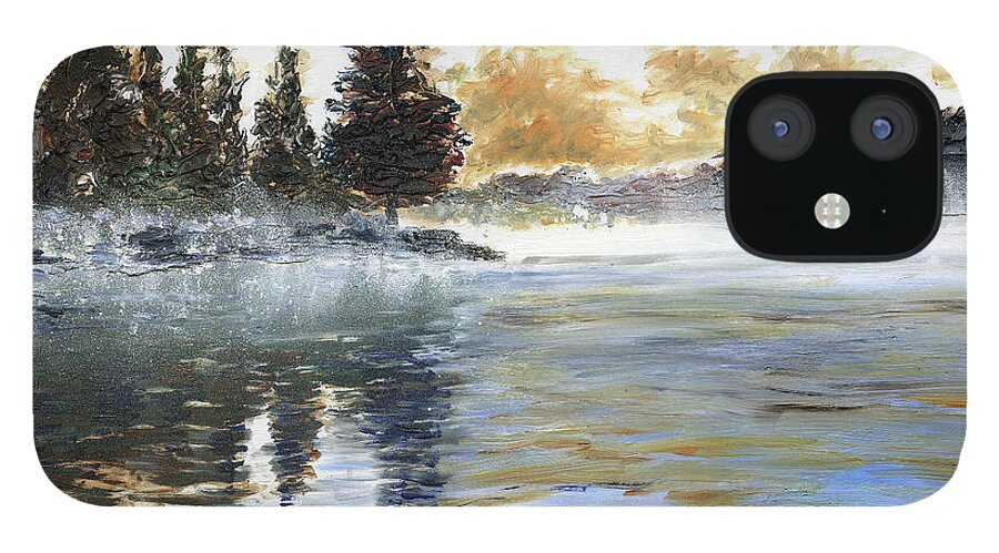 Landscape iPhone 12 Case featuring the painting Misty Lake by Richard Jules