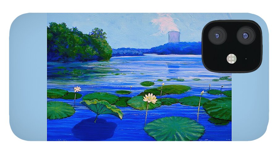 Waterlilies iPhone 12 Case featuring the painting Modern Mississippi Landscape by Jeanette Jarmon