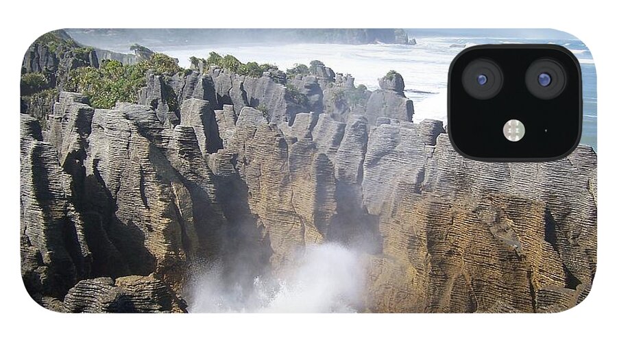 New Zealand iPhone 12 Case featuring the photograph Pancake Rocks Blowhole by Peter Mooyman