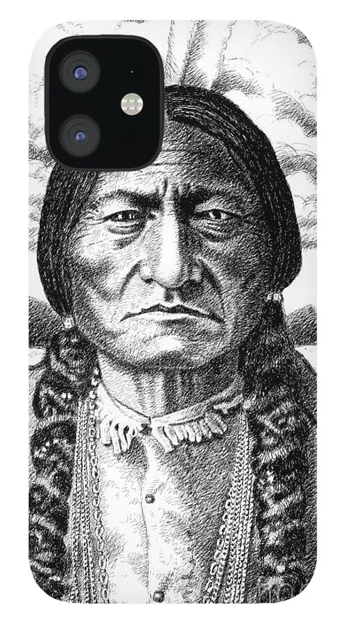 Jim Bridger iPhone 12 Case featuring the drawing Sitting-Bull by Gordon Punt