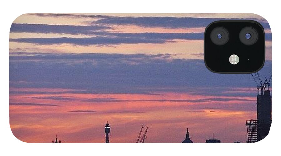 Tagstagram iPhone 12 Case featuring the photograph Stripey Pink Sunset : London Skyline by Neil Andrews