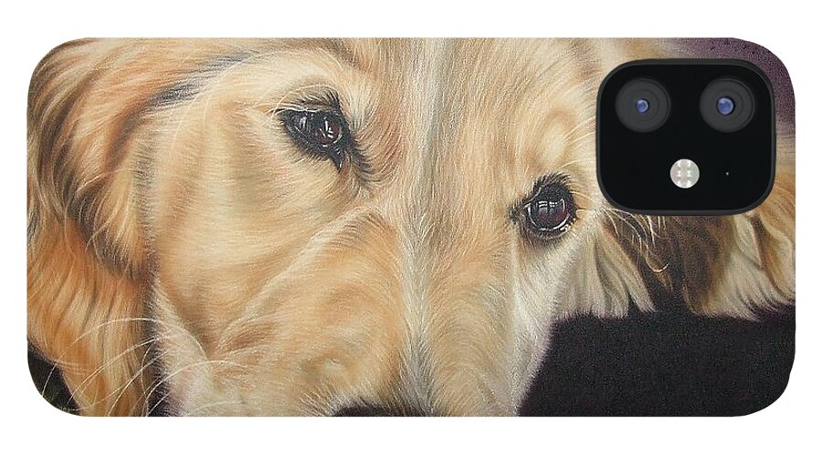 Big Dogs/cute/labs/yellow Labs/medium Pets iPhone 12 Case featuring the painting Yellow Lab by Dan Menta