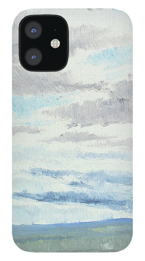 Landscape iPhone 12 Case featuring the painting dagrar over salenfjallen- Shifting daylight over mountain ridges, 9 of 12_0026_35x60 cm by Marica Ohlsson