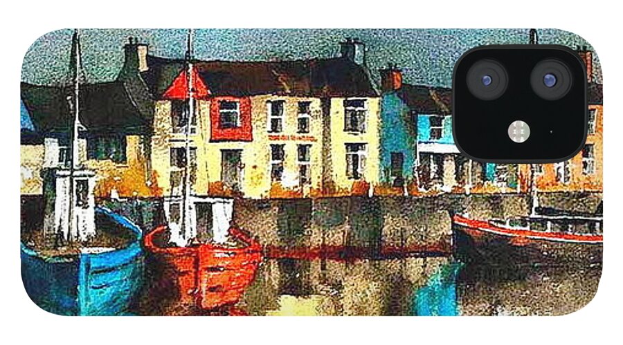 Harbor iPhone 12 Case featuring the painting DUBLIN ... SKERRIES Harbour #1 by Val Byrne