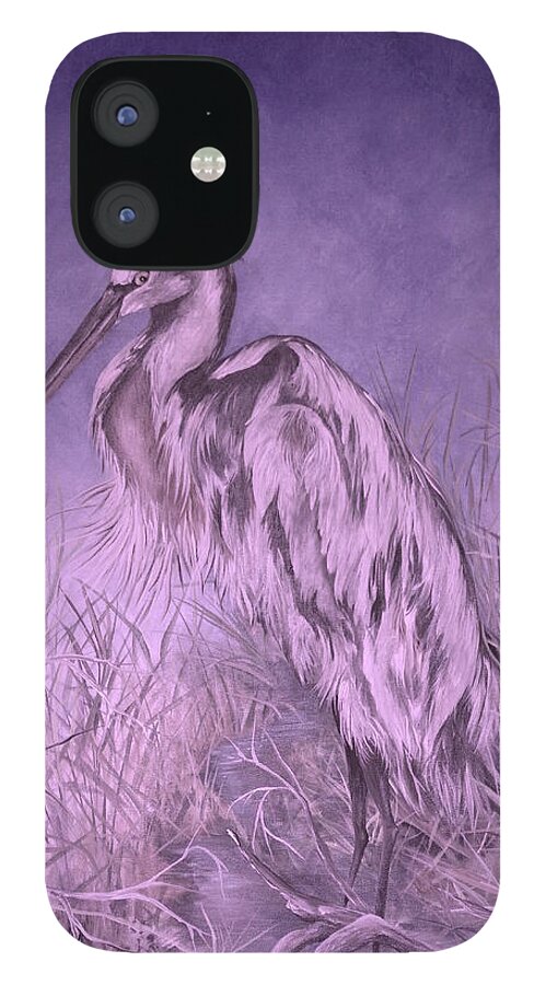 Marsh Scene .purple iPhone 12 Case featuring the painting Great One #1 by Virginia Bond