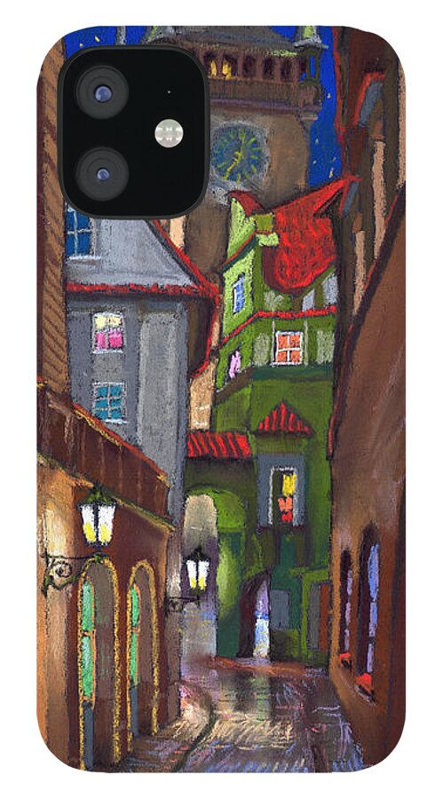 Pastel iPhone 12 Case featuring the painting Prague Old Street by Yuriy Shevchuk