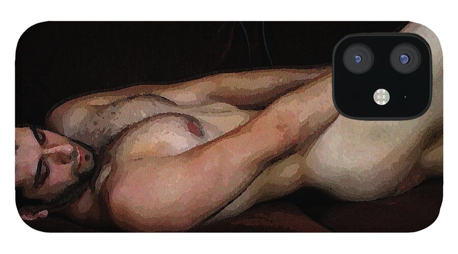 Figure iPhone 12 Case featuring the digital art Reclining Nude #1 by Robert D McBain