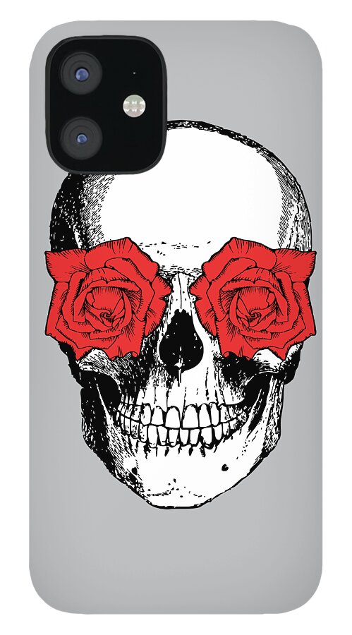 Skull And Roses iPhone 12 Case featuring the digital art Skull and Roses #1 by Eclectic at Heart