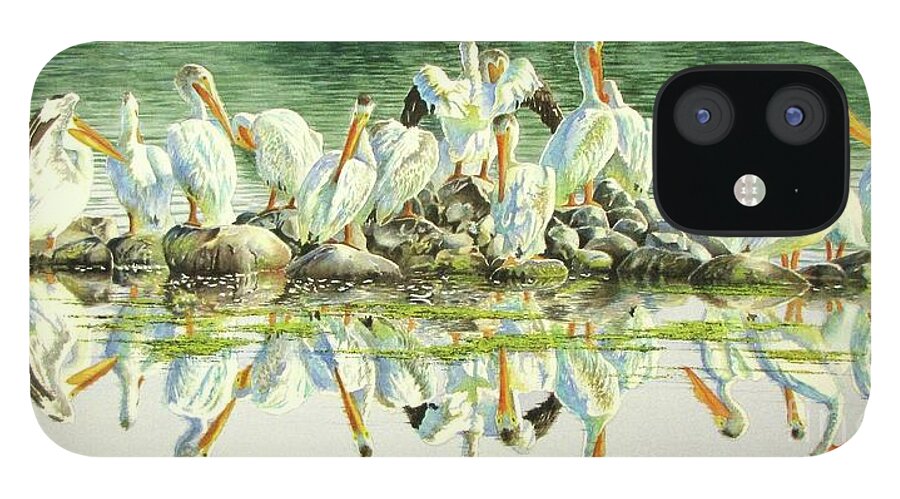 Pelican iPhone 12 Case featuring the painting Standing Room Only #1 by Greg and Linda Halom