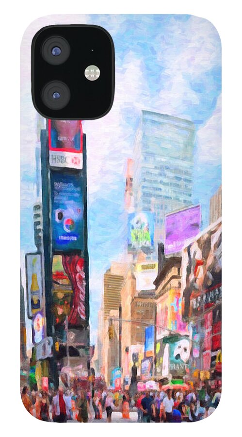 New iPhone 12 Case featuring the painting Times Square #1 by Jeelan Clark