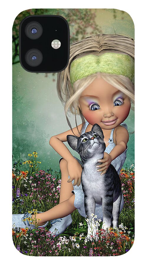 Victoria And Her Cat iPhone 12 Case featuring the digital art Victoria and her cat #1 by John Junek
