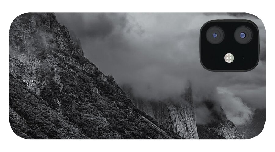 Yosemite iPhone 12 Case featuring the photograph Yosemite Valley Panorama in Black and White by Alexander Fedin
