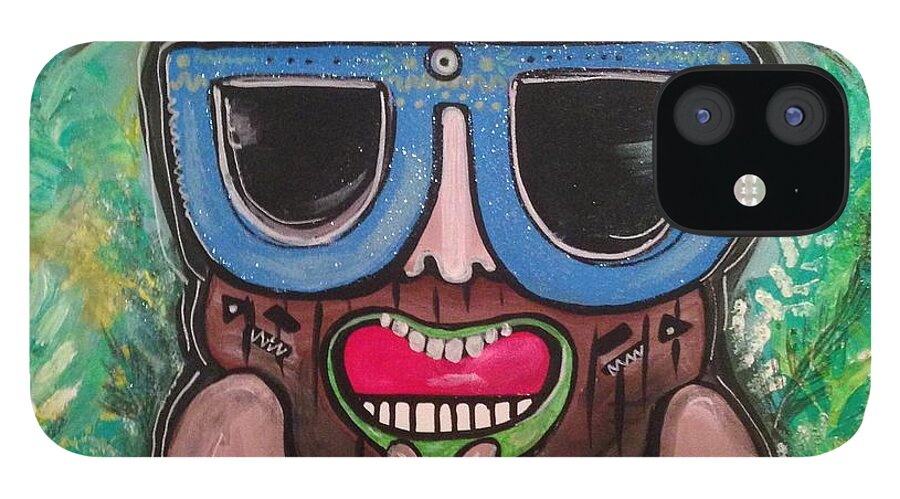 iPhone 12 Case featuring the painting 2 Thumbs Up Tiki by Tracy Mcdurmon