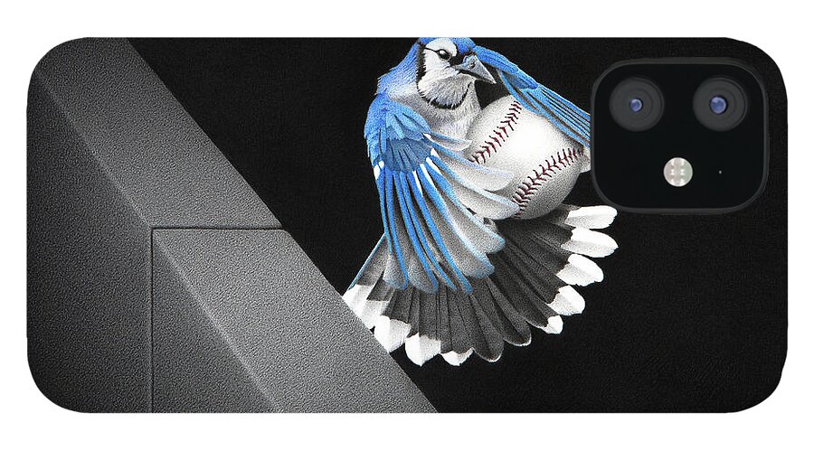 Blue iPhone 12 Case featuring the drawing 8th Inning - Out at the Fence by Stirring Images